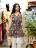 GREYSHADE Women Black Paisley Printed Halter Neck Corset Back Cotton Short Kurti