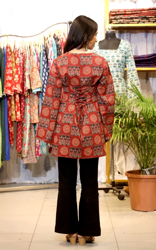 GREYSHADE Women Maroon Ethnic Motif Printed Short Kurti